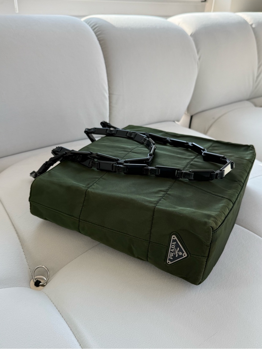 PRADA Quilted Green Plastic Chain Shoulder Bag Women's Authentic Luxury